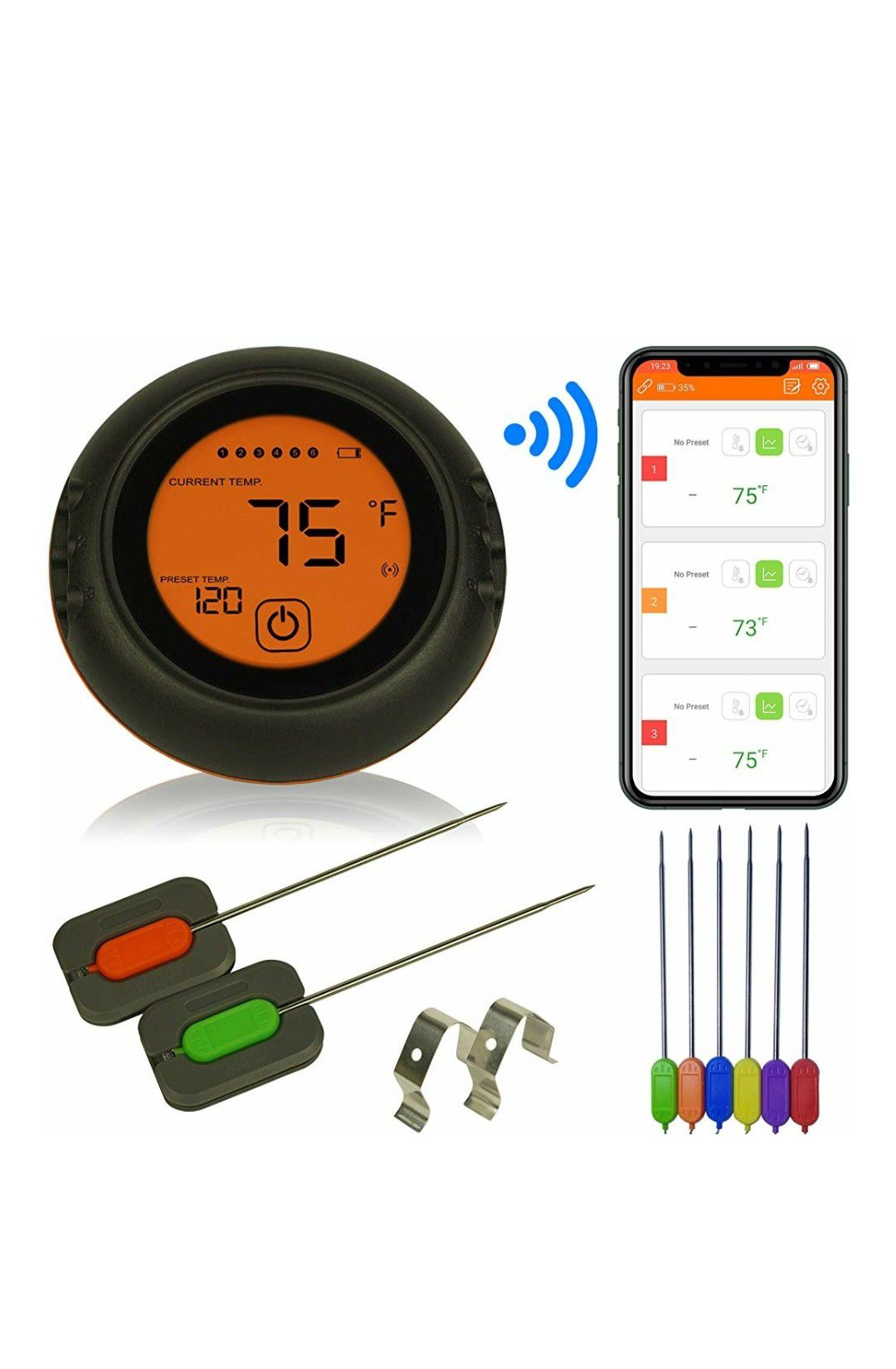 Wireless Meat Thermometer for Grilling, 6 Probes, Digital Cooking BBQ