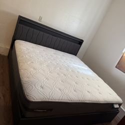 Gray King Platform Bed with 4 Storage Drawers, Built in Charging Station and LED Light