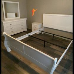 New/ White Sleigh Bedroom Set/Dresser,mirror, Nightstand, Bed/ Queen,king,full,twin Size Available// Mattress Sold Separately 