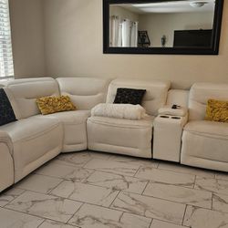 Recliner White Leather Sectional Couch