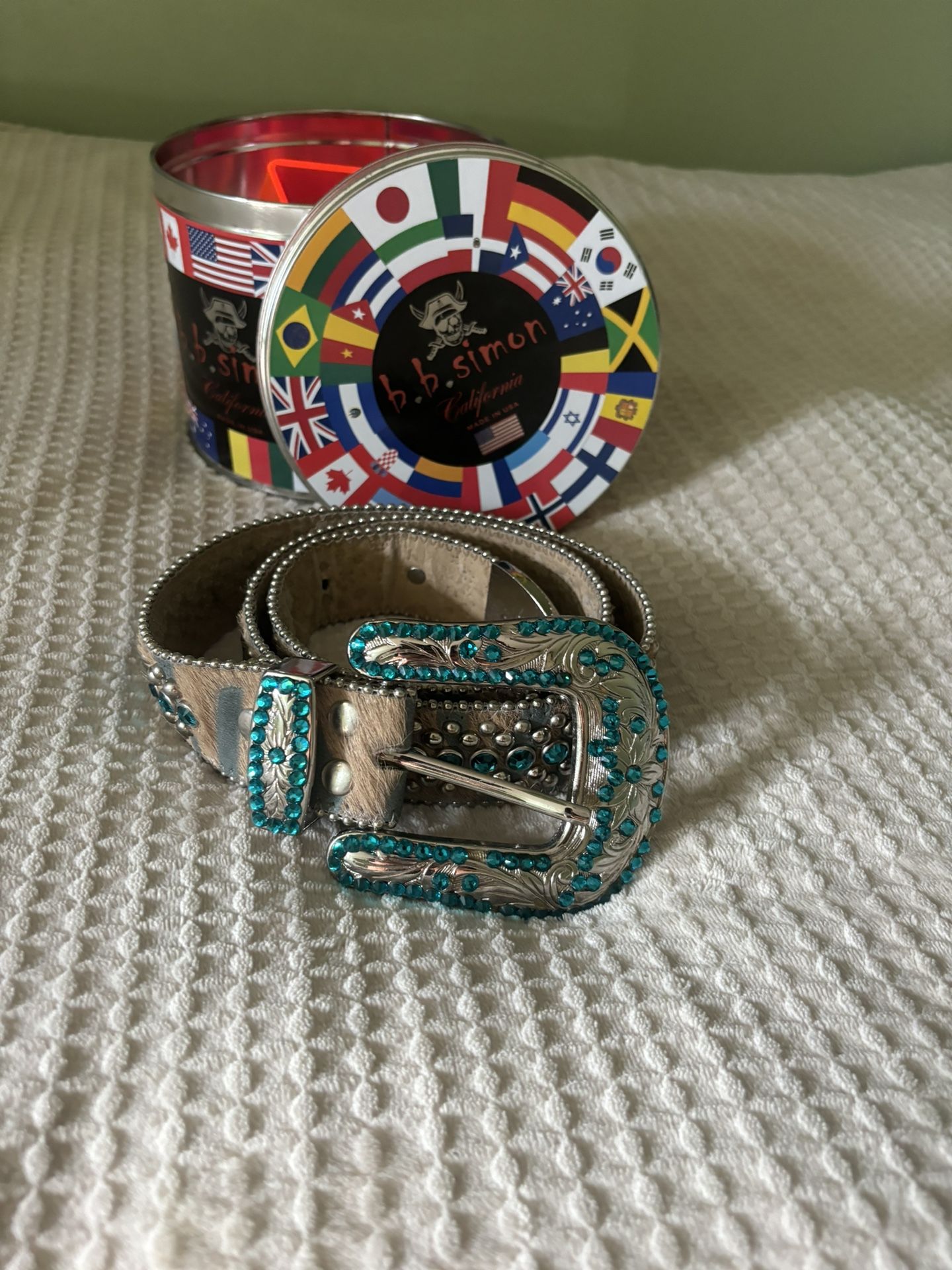 Bb Simon Belt Cream/turquoise Size 32