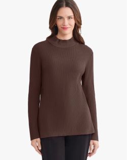 Jones New York Women’s Brown Rib-Knit Mock Neck Long Sleeve Pullover Sweater S