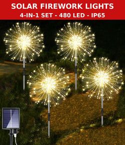 Solar Firework Lights 4-in-1 - 480 LED Solar Garden Lights Outdoor Waterproof IP65