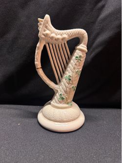 Belleek Ireland Shamrock Harp Vase