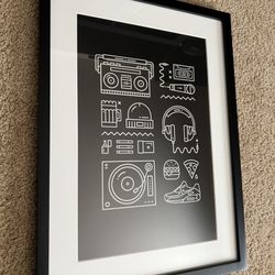HIP-HOP LIFESTYLE ART / 23” x 17” Professionally Framed w/ Matted Art Piece & Quality Glass / Boombox Turntable Microphone Headphones Nike Air Max 