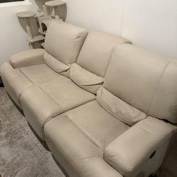 Beige Modern Leather Reclining Sectional Sofa