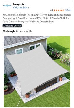 Amagenix 16’ x 20’ Patio Sunshade - Gray with Mounting Hardware