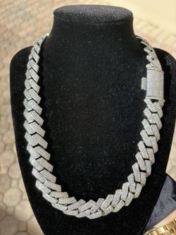 Iced Out Cuban Link Chain 19mm CZ Stones Silver 20” Brass