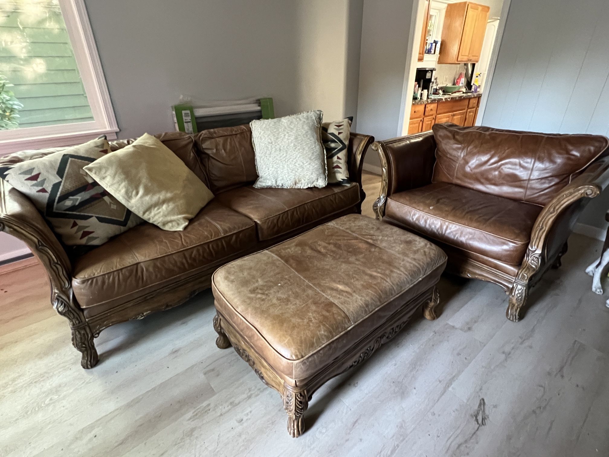 Leather Couch Set And Pillows