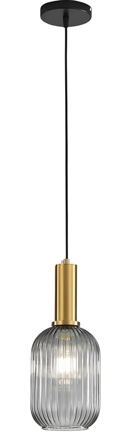 Modern Pendant Light Fixtures for Kitchen Island, Farmhouse Striped Glass Pendant Lighting with Gold Socket, Stylish Ceiling Light for Dining Room and