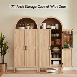 2pcs 71 Inch Tall Arched Cabinet, Kitchen Pantry Cabinet With Doors & Shelves