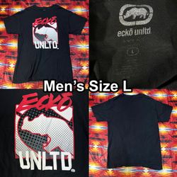 Y2K Ecko Unltd Black T-Shirt Rhino Graphic Logo Grunge Short Sleeve Men’s Large
