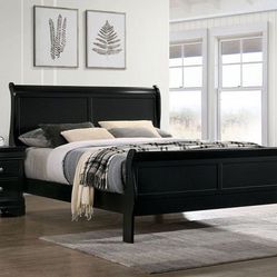 FM7866BK - Black 4 Piece Queen Bedroom set (Queen bed, Nightstand, Dresser & Mirror)