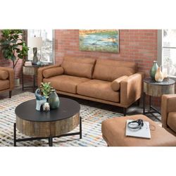 Mid-Century Style Caramel Sofa - Like New