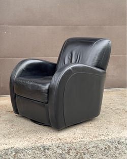Modern Contemporary Black Leather Swivel Club Lounge Chair