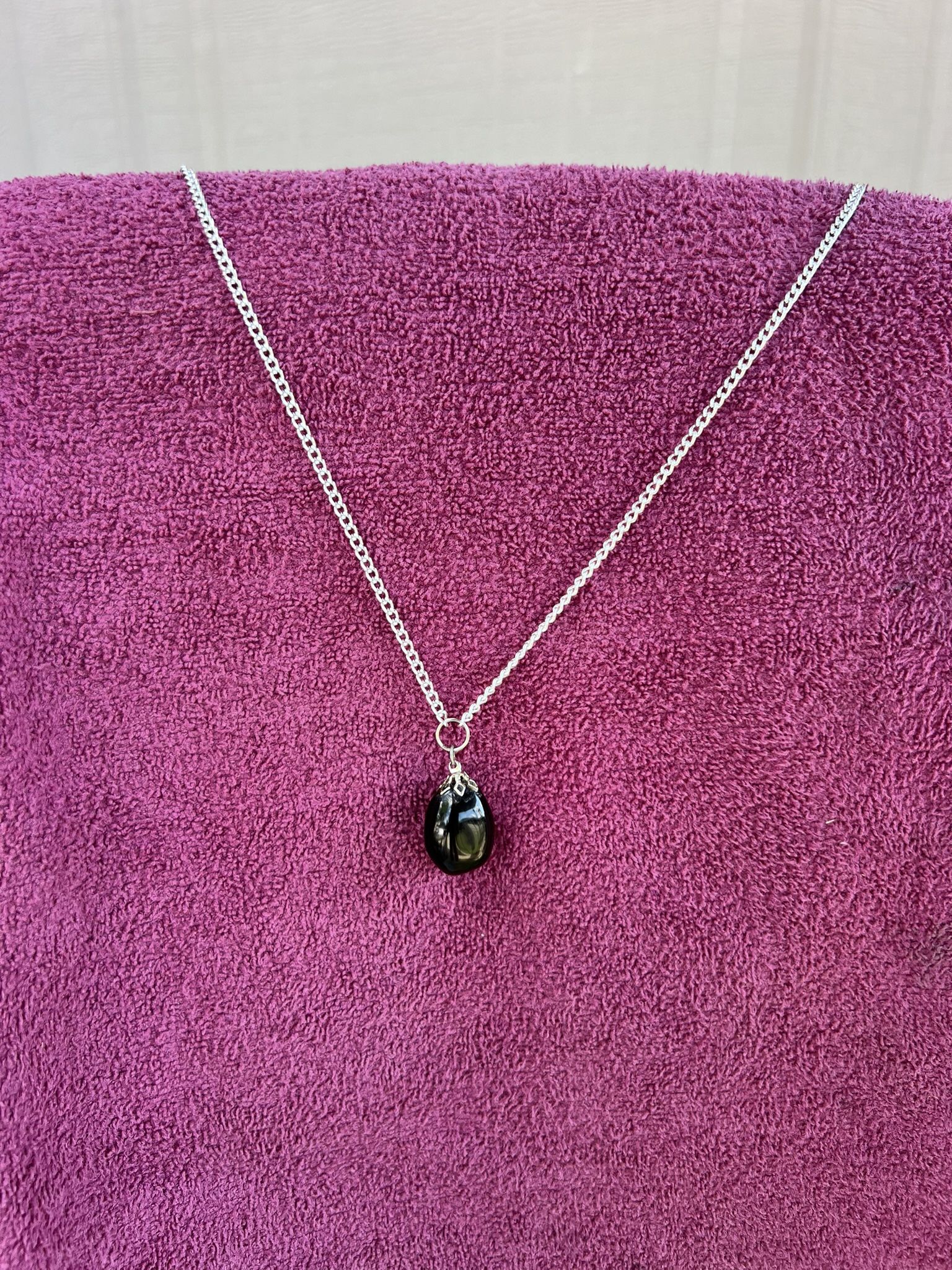 Vintage Dangle Black Onyx Pendant With Silver chain