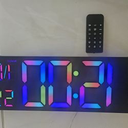 Modern Large RGB Digital Wall Clock - Multi-Color LED & Remote