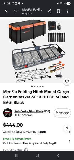 MeeFar Folding Hitch Mount Cargo Carrier Basket 60" X HITCH 60 and BAG, Black