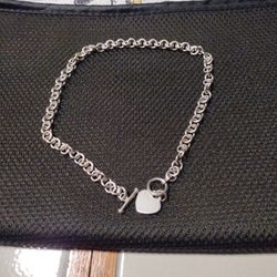 Sterling Silver Cable Chain Necklace W/Heart Charm