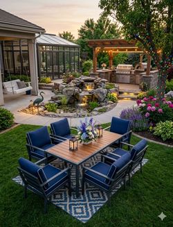 Outdoor Patio Dining Set with Navy Cushions outdoor dining table set patio dining table set deep seating cushions oversized aluminum patio chairs pati