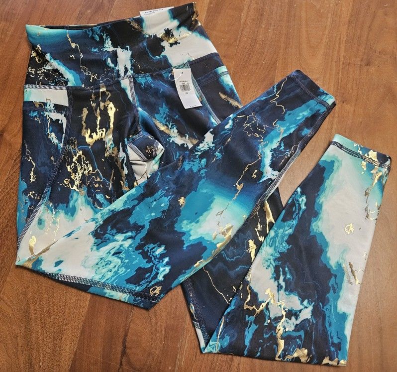 NWT Old Navy Active Girl's Turquoise Gold High-Rise Powersoft 7/8 Ankle Leggings