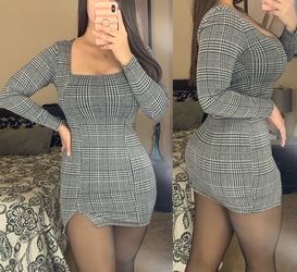 Grey Plaid Mini Dress