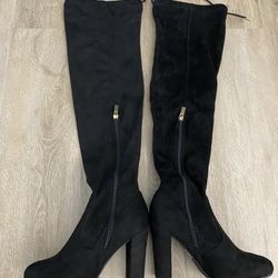Black Over The Knee Almost Thigh High Boots