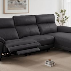 Brand New Black Top Grain Leather Power Reclining Sectional Sofa