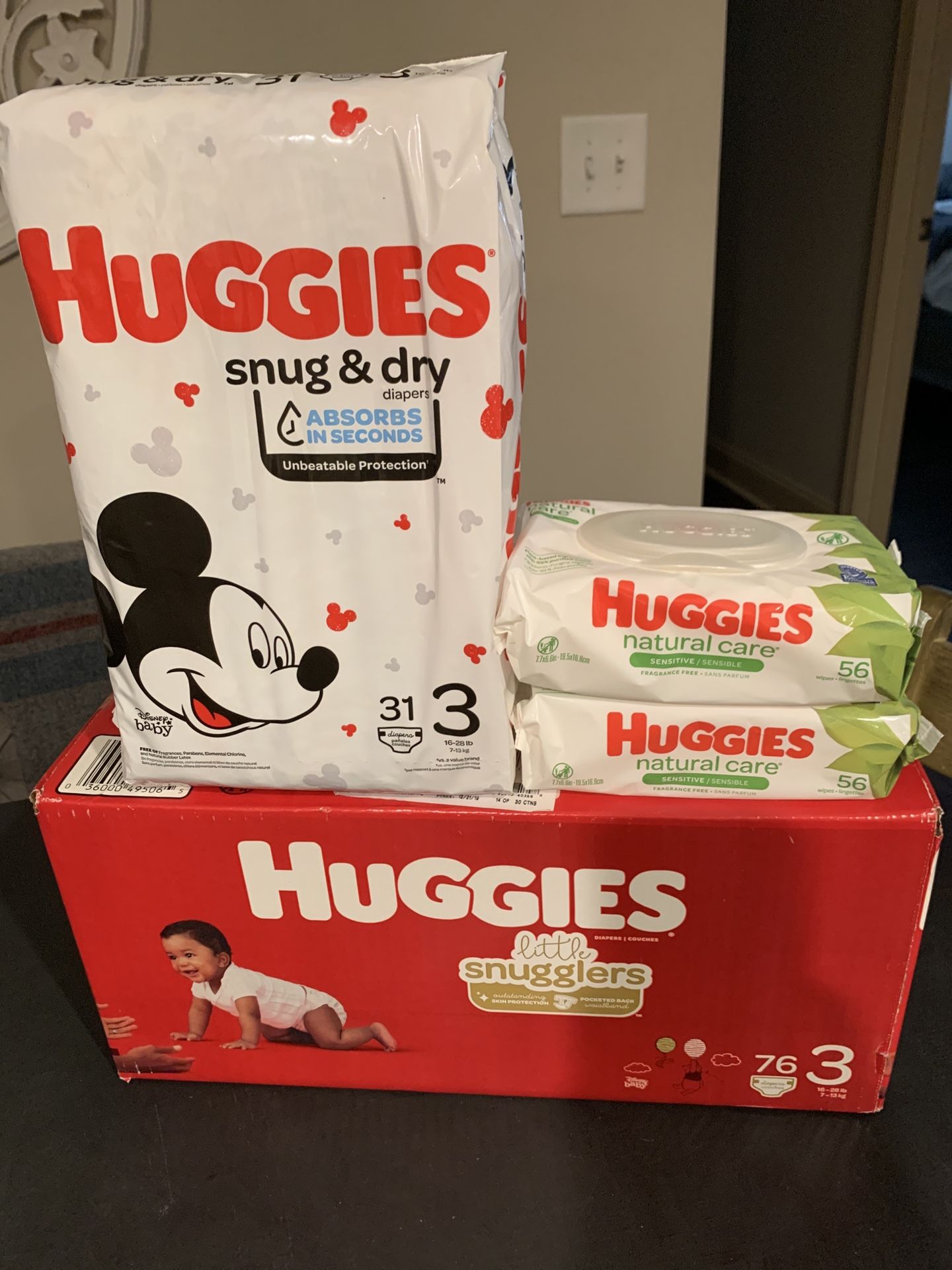 Size 3 diapers, wipes