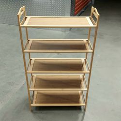 Bamboo MDF Wooden 5 Tier Shoe Spice Toy Figure Display Office Kitchen Bathroom Rack Shelf