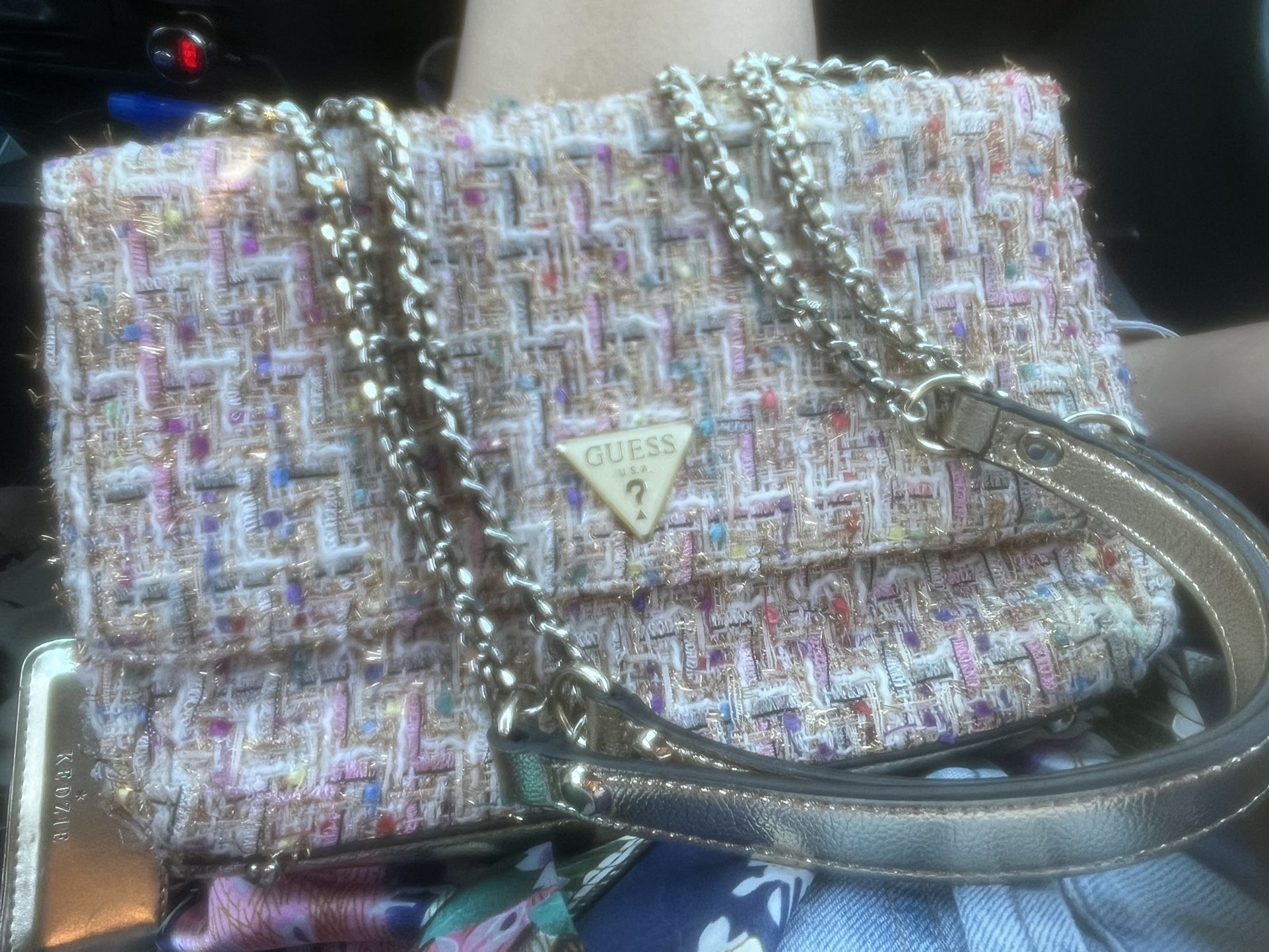 Guess Cessily Satchel Tweed Clutch Crossbody Handbag Purse