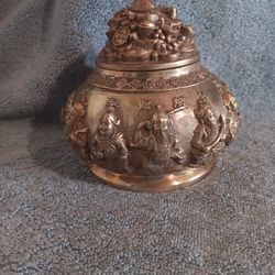 Vintage Chinese Brass Incense Burner 5" Tall 15" Round Signature On The Bottom 