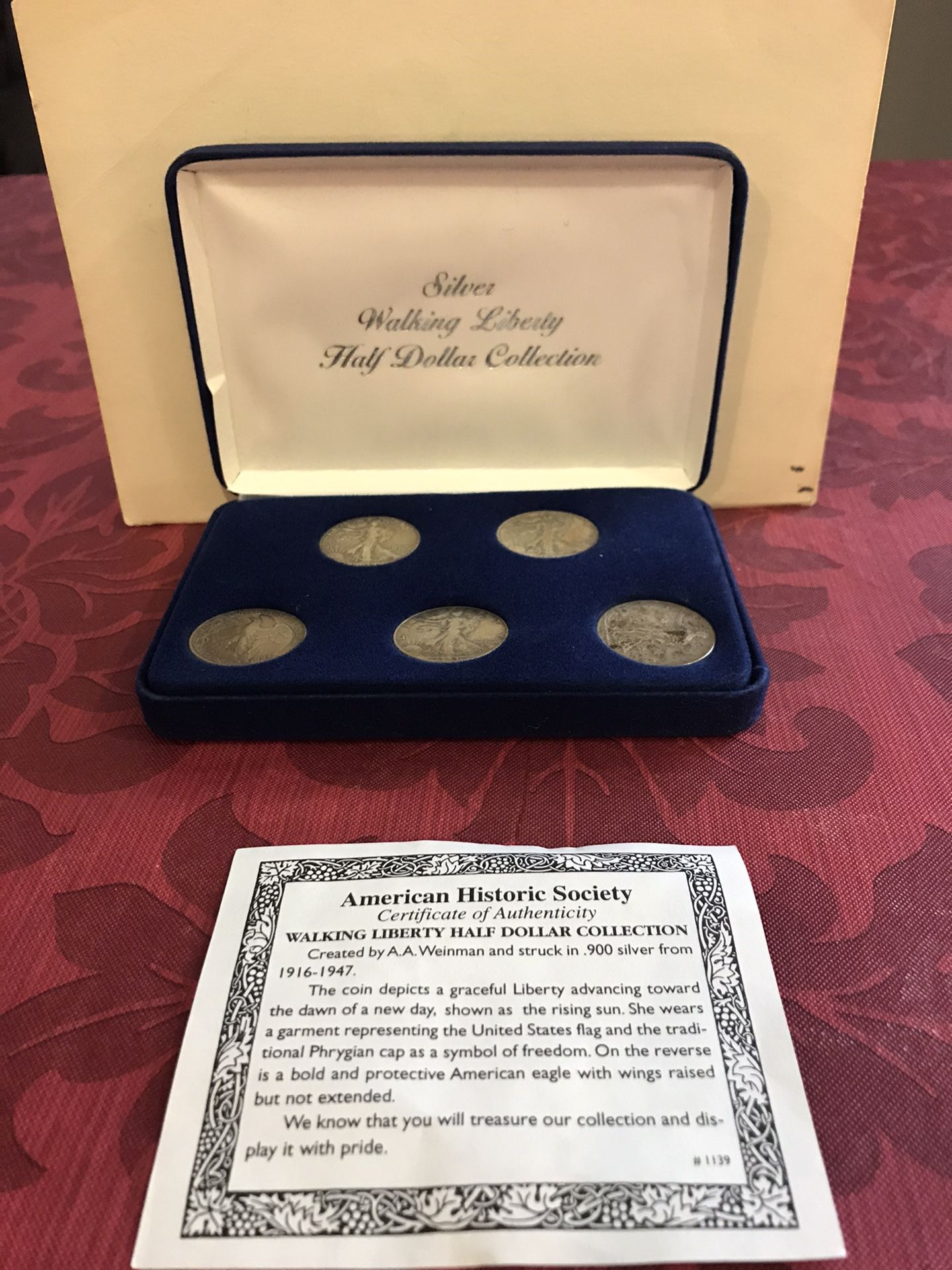 Walking Liberty half dollar American Historic Society 5 coin collection