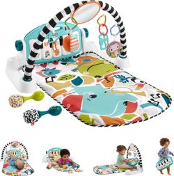 New As-Is Fisher-Price Glow  Grow Kick  Play Piano Gym Blue Playmat w Maracas 0 Months Retail $84.00