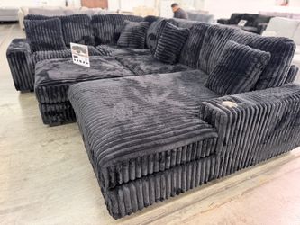 Oversized Corduroy Sectional w Ottoman