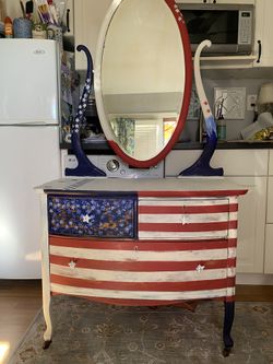 Antique Three Drawer Dresser Hand Painted/ The American Flag