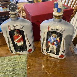 Vintage Gin And Bourbon Soldier Decanters, Bottles Empty