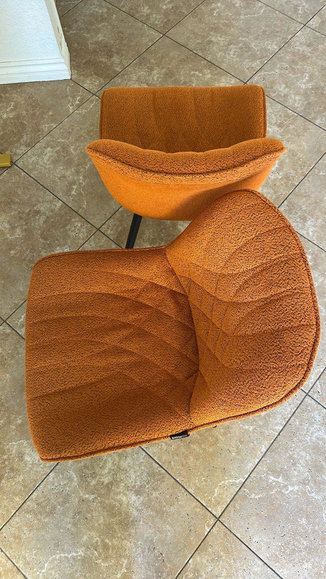2 Orange Boucle Chairs