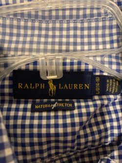 $10- Boy’s Ralph Lauren Natural Stretch Gingham Shirt Size L