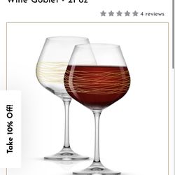 JoyJolt Golden Royal Red Wine Goblet 21 Oz Cup Gold Design Hand Blown European