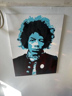 Jimi Hendrix Hand-Painted Stencil Pop Art - Vibrant Blue and Black 16x20 Canvas