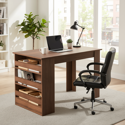 Homy Casa ELROY Brown Writing Desk with 3-Tier Side Storage Shelves, Open Box