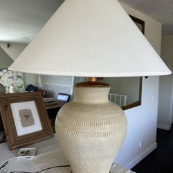 Large Vintage Mid century Ceramic And Wood Lamps