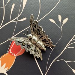 Sterling Silver Buttery Brooch Vintage 1.25 Inch H/1 Inch Width On Upper Wings 