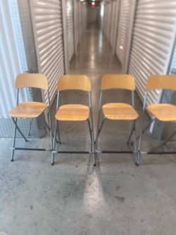 4 Vintage IKEA Franklin Industrial Beechwood Folding Counter Chairs lot of 4. Used in good condition with some cosmetic  blemishes. These blemishes ar