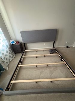 Gray Upholstered King Bed Frame with Headboard (Free)