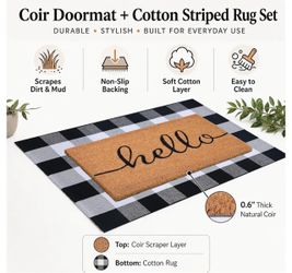 Coir Doormat and Cotton Striped Rug Set