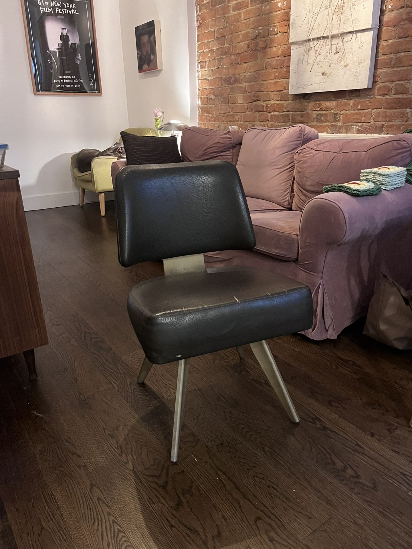 Vintage MCM Leather & Metal Swivel Chair 