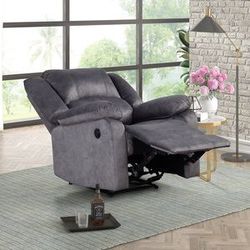 Brand New Blue Gray/Dark Gray/Tan Fabric Power Lift Up Recliner Chair w/ Side Pocket & Heater & Massage System