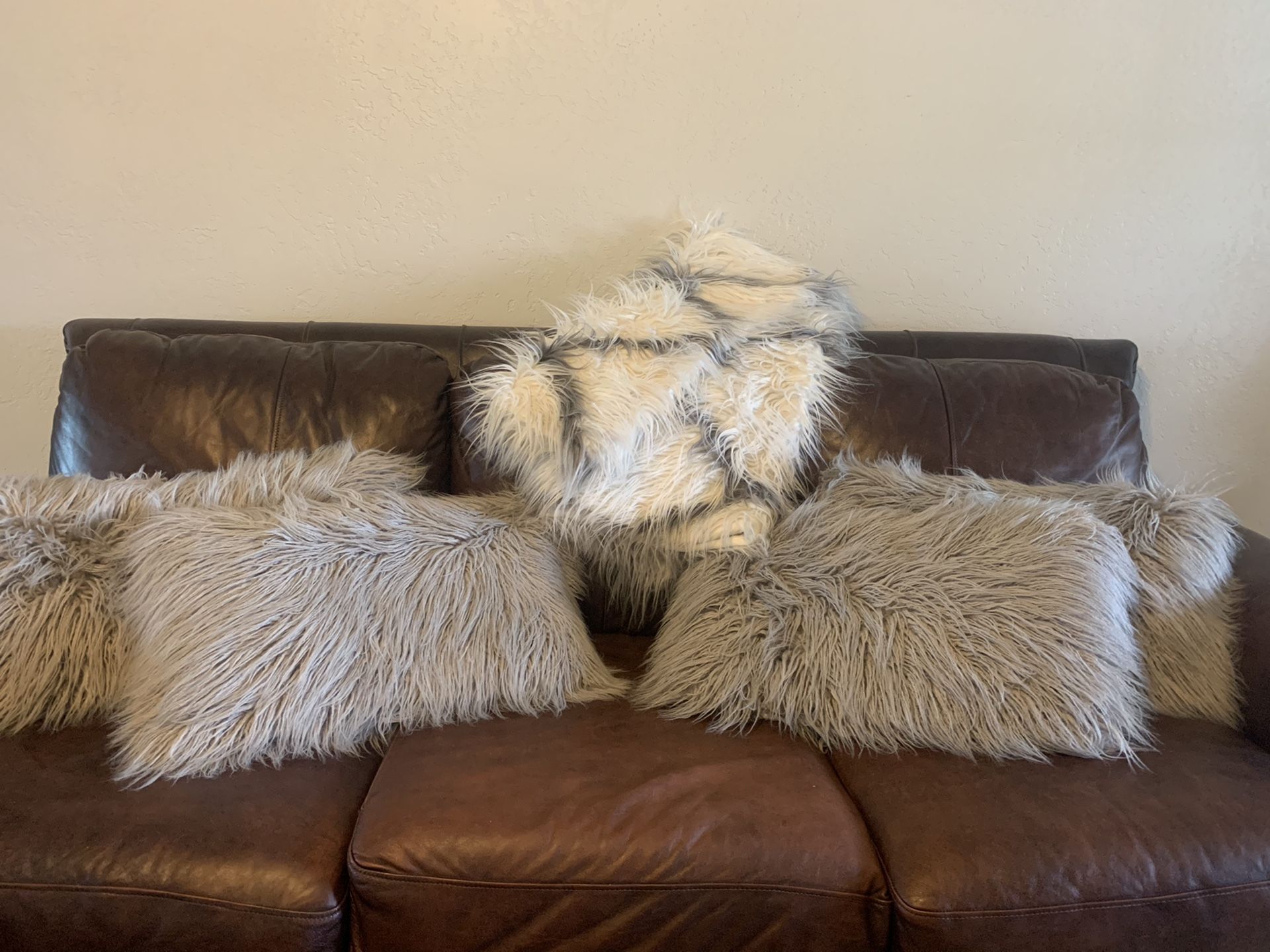 Grey Faux Fur Pillows & Faux Fur Blanket